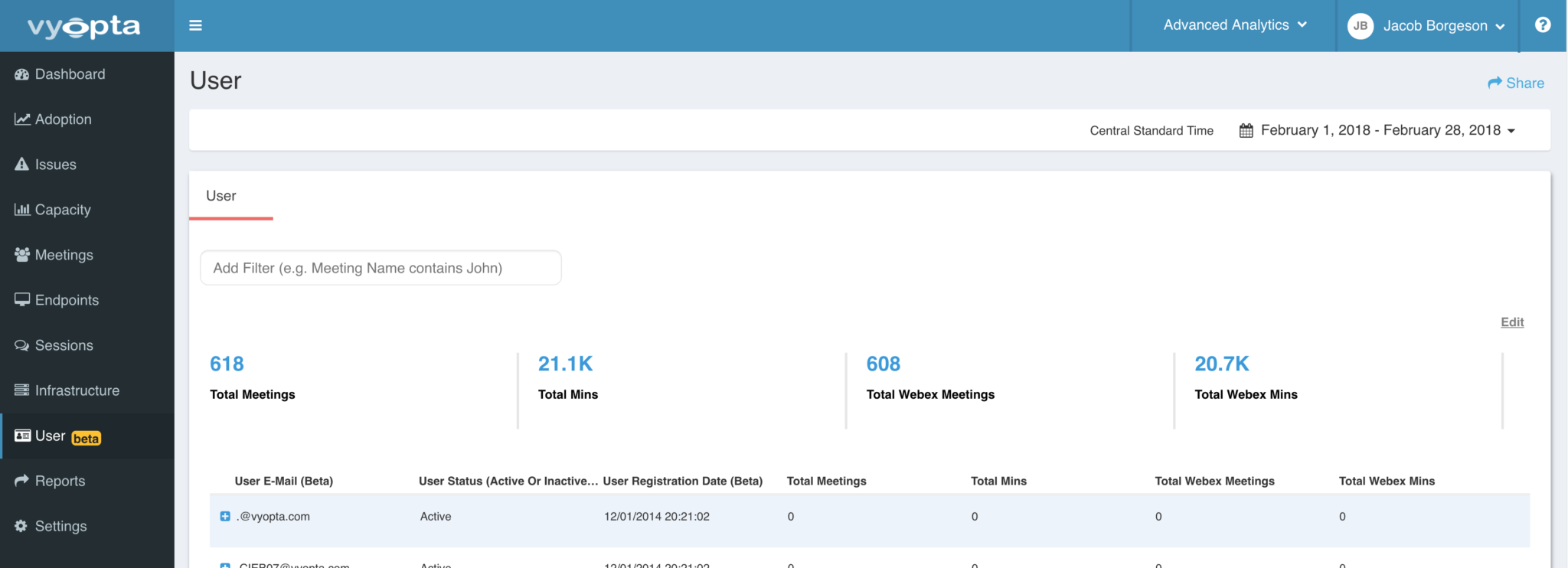 March Product Update: User Tab, WebEx, BlueJeans and Participant Count